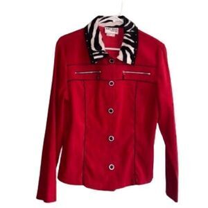 Nancy Bolen for City Girl Rhinstone Red And Zebra Vintage Jacket Medium